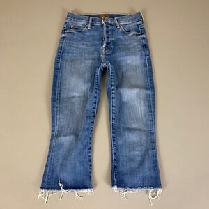 MOTHER The Stunner Knicker Fray Jeans 24 Home Before Dawn Blue Button Fly Crop